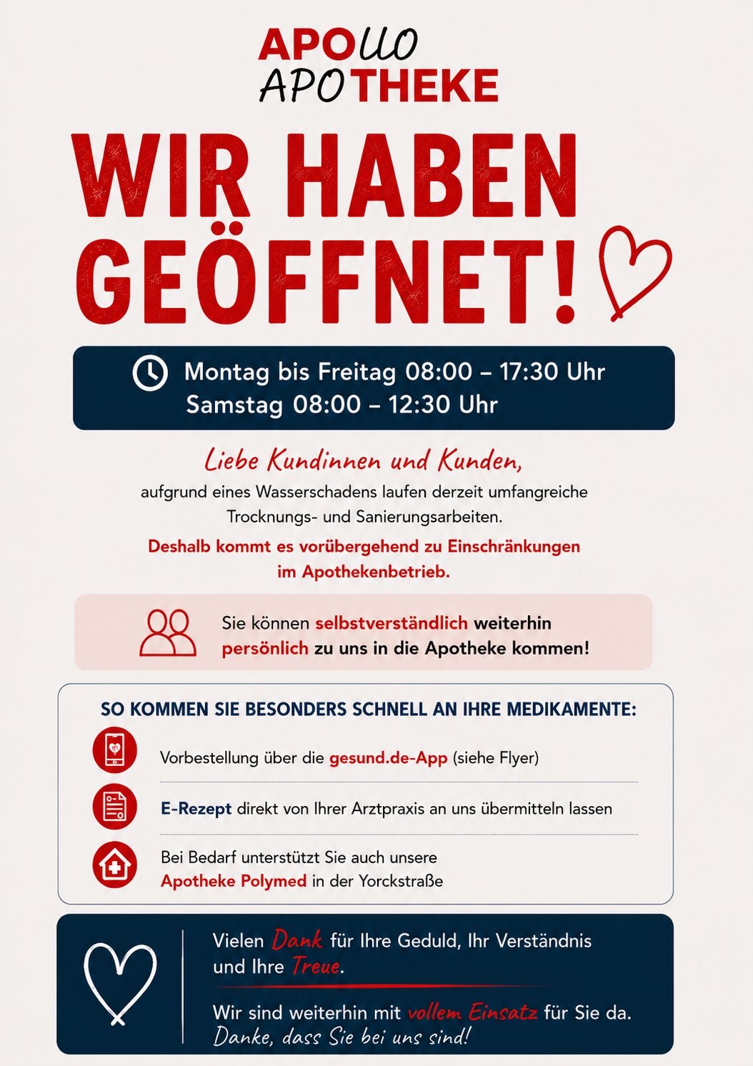 Apollo Apotheke Chemnitz: Wir haben geoeffnet. Oeffnungszeiten und Hinweise.